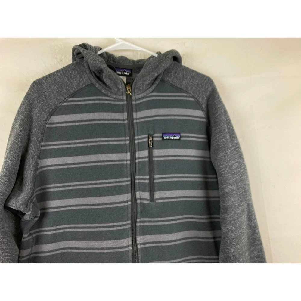 Vtg Y2K Patagonia Better Sweater Hoody Men L Grey Striped Full Zip Fleece Jacket